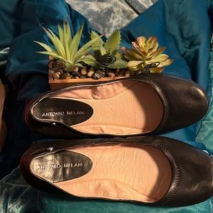 Antonio Melani Black Leather Ballet Slipper